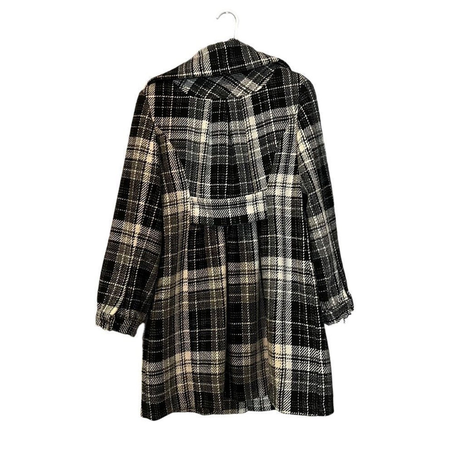 George Coat Womens Medium Wool Black/White Plaid Longline Overcoat Button Front