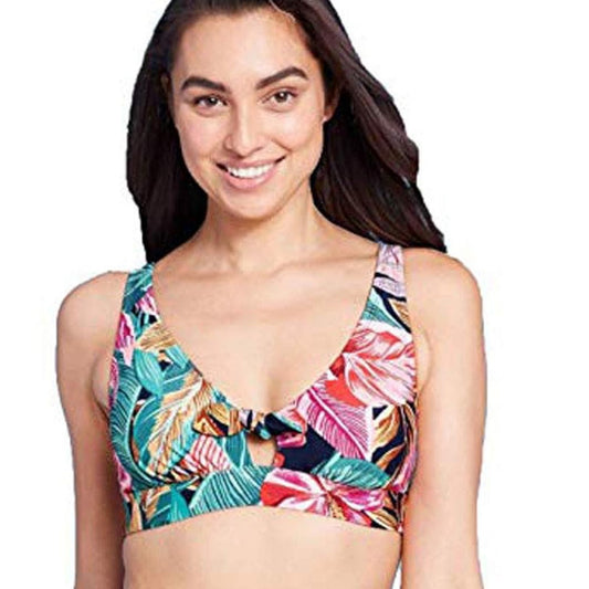 Kona Sol Women's Small Multicolor Floral Tie-Front Bikini Top