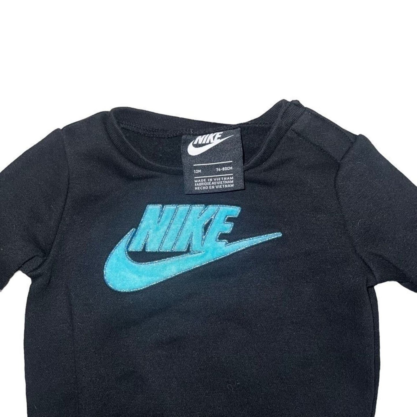 Black Nike Crewneck with Blue Sparkle Logo in Size 12M