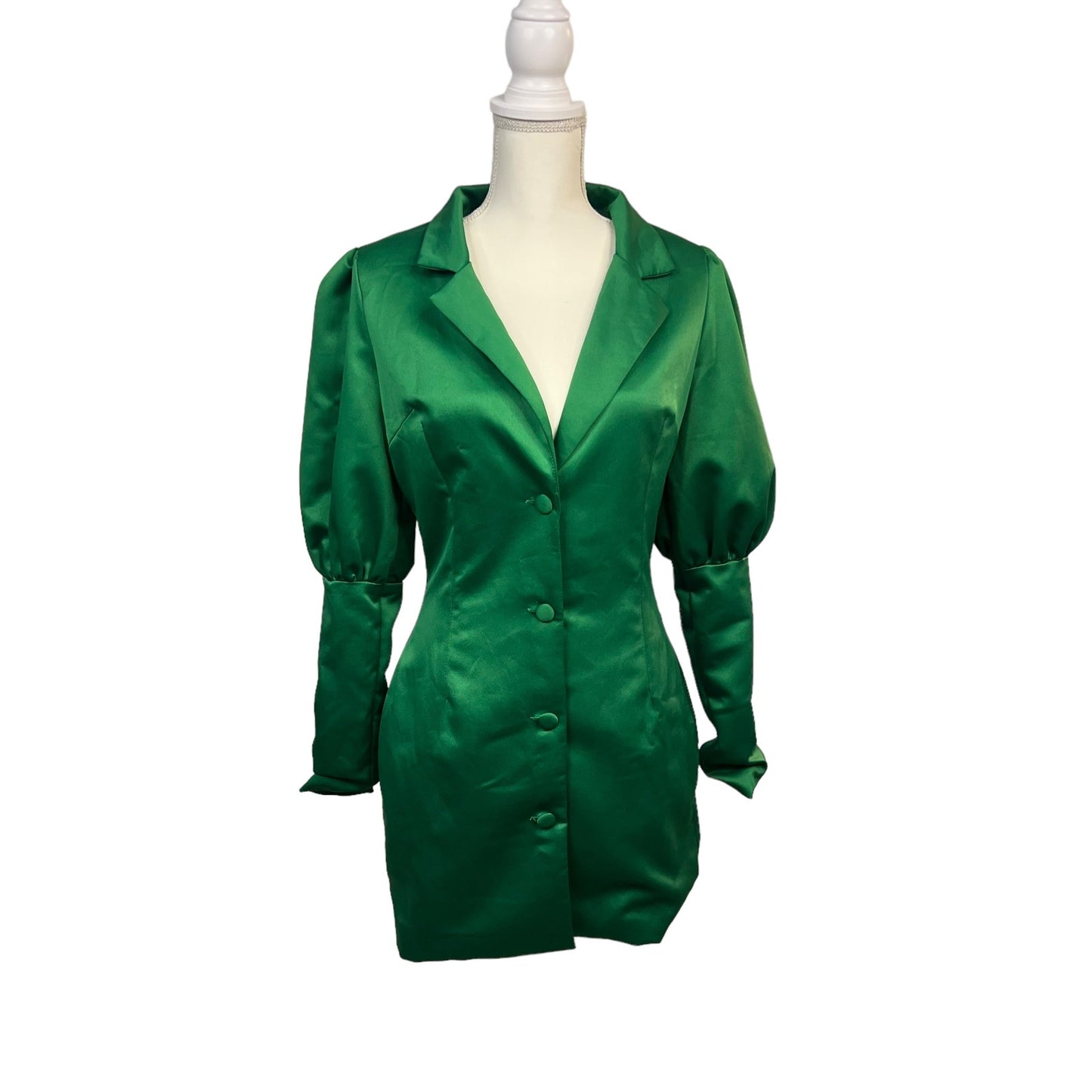 PrettyLittleThing Women's Size 6 Green Puff Sleeve Button Down Blazer Dress