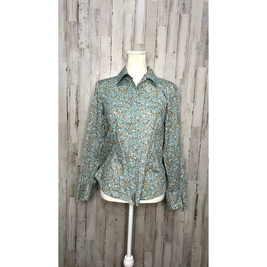 Talbots Petites Women's Medium Multicolor Long Sleeve Floral Button-Up Shirt