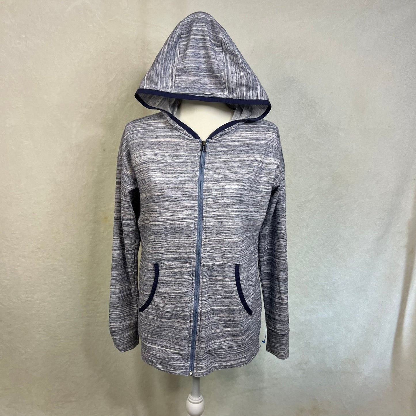 Columbia Women’s Small Baldon Springs Zip Hoodie Jacket Blue Gray Striped