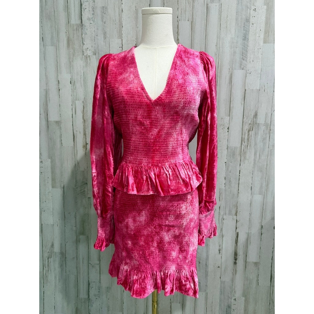 LoveShackFancy Evan Pink Tie Dye Velvet Mini Dress Size Medium