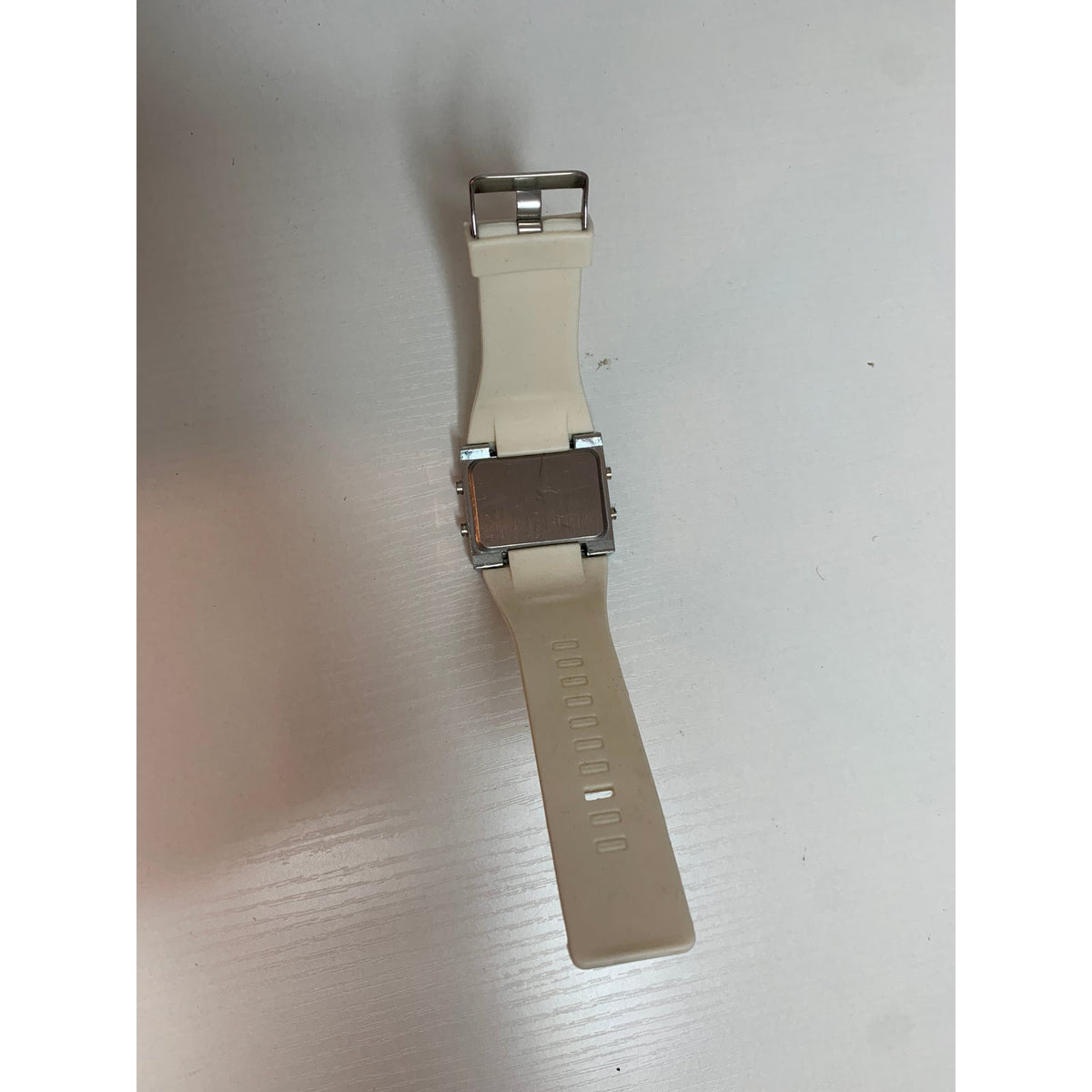 LED Mirror Watch Square Digital White Silicone Band Silver Tone Unisex Retro Y2K NOT TESTED