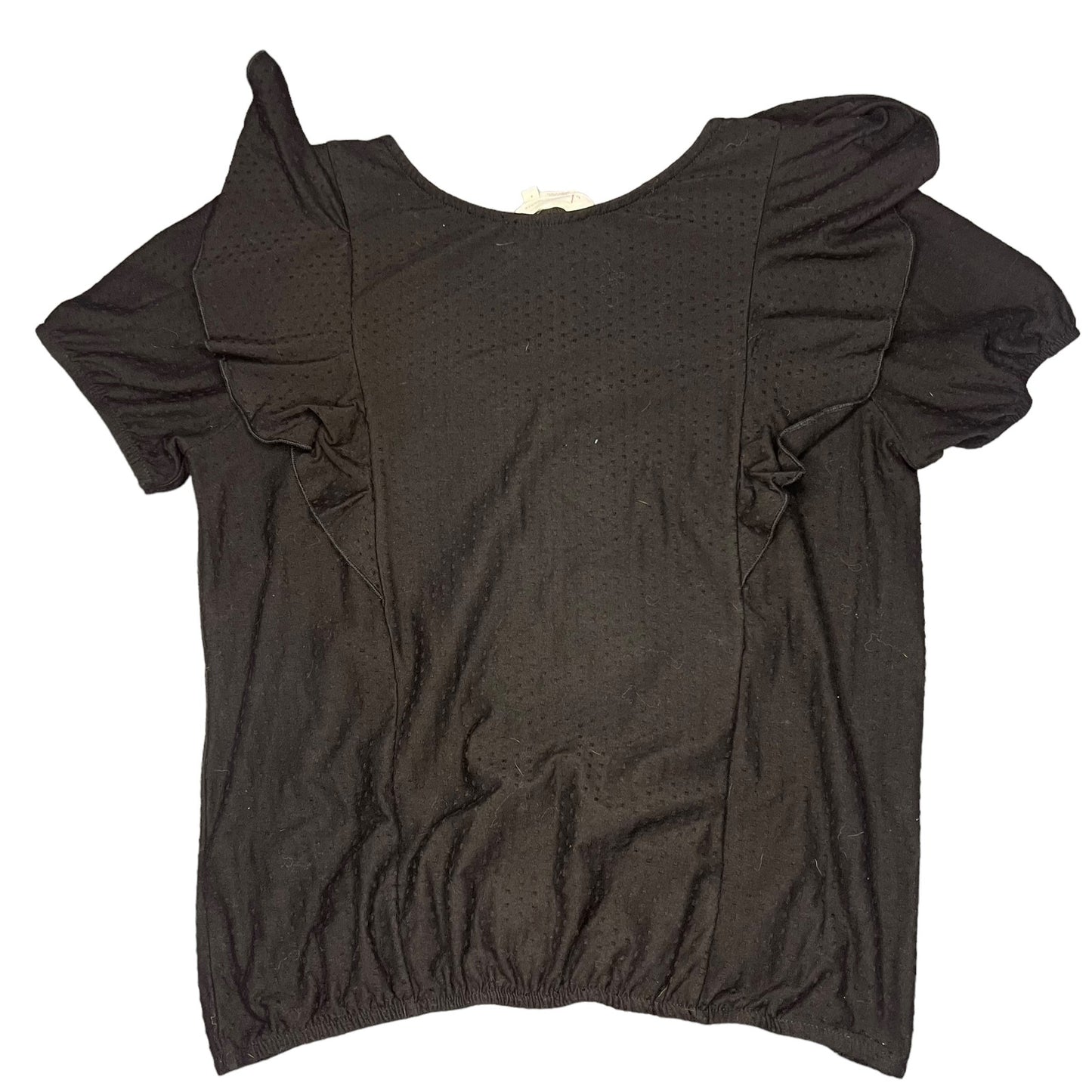 Anthropologie Women's Small Black Flutter Sleeve V-Neck Blouse w/ Ruffle Details