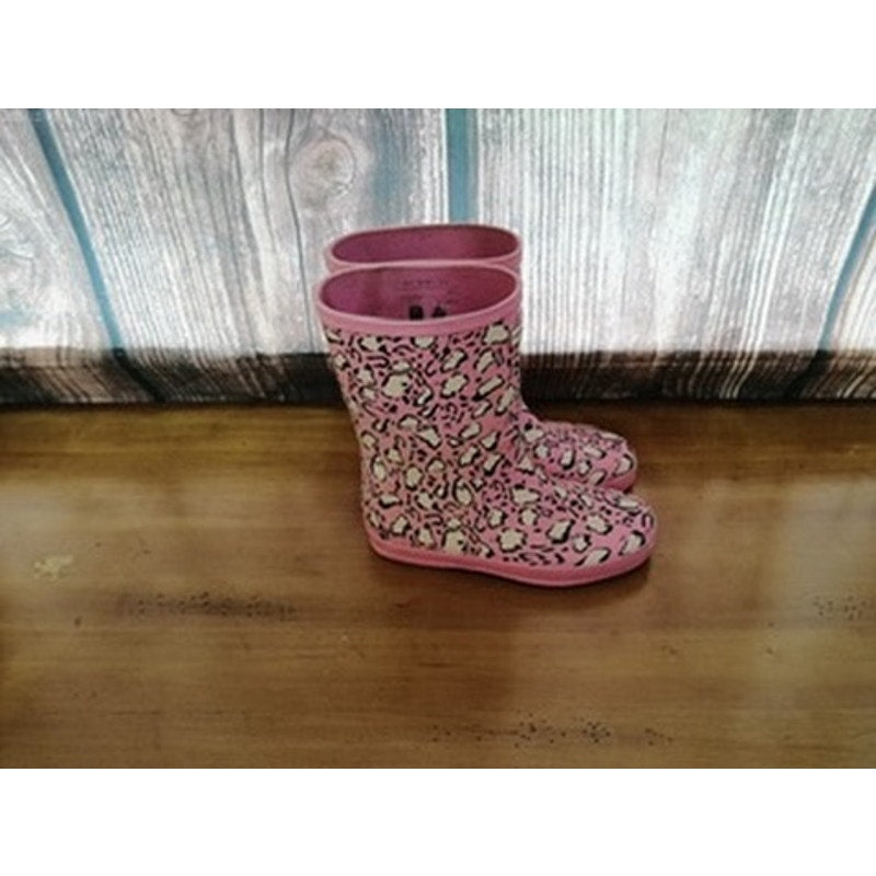 Hunter Girls Pink Leopard Print Pull-On Rain Boots Size 7