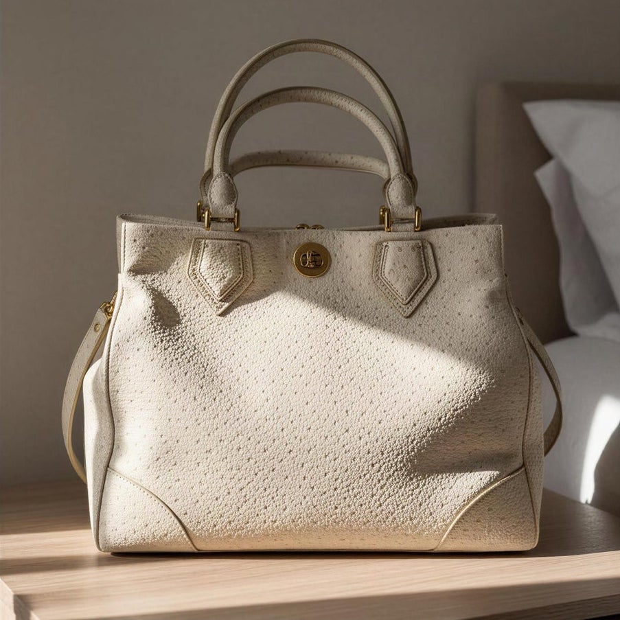 Marc by Marc Jacobs Cream Ostrich Embossed Satchel Bag Gold Hardware Leather Crossbody