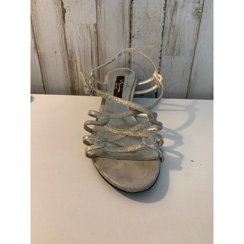 Nina Bibiana Wedge Sandals Womens 7.5 Silver Glitter