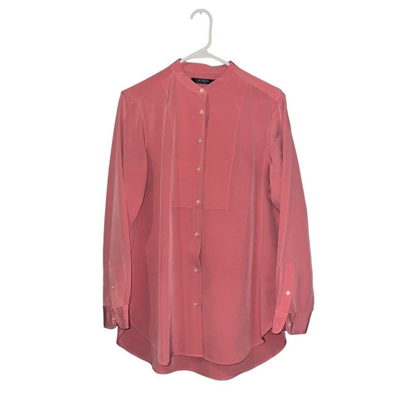 Lauren Ralph Lauren Blouse Womens Large Pink Tunic Button Front Long Sleeve