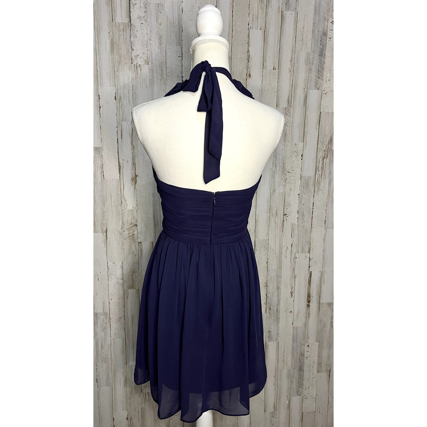 Max and Cleo Women's Halter Ruffle Midi Dress Blue Size 2 Party/Cocktail