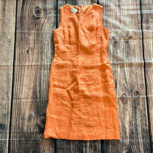 Talbots Women's Size 6 Orange Irish Linen Sleeveless Shift Knee Length Dress