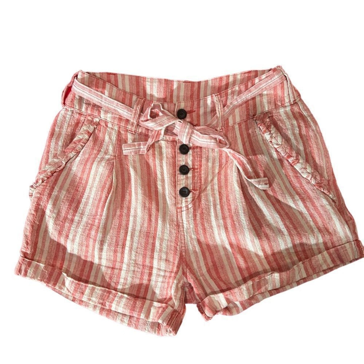 Free People Shorts Womens Size 2 Pink/White Striped Paperbag High Waist