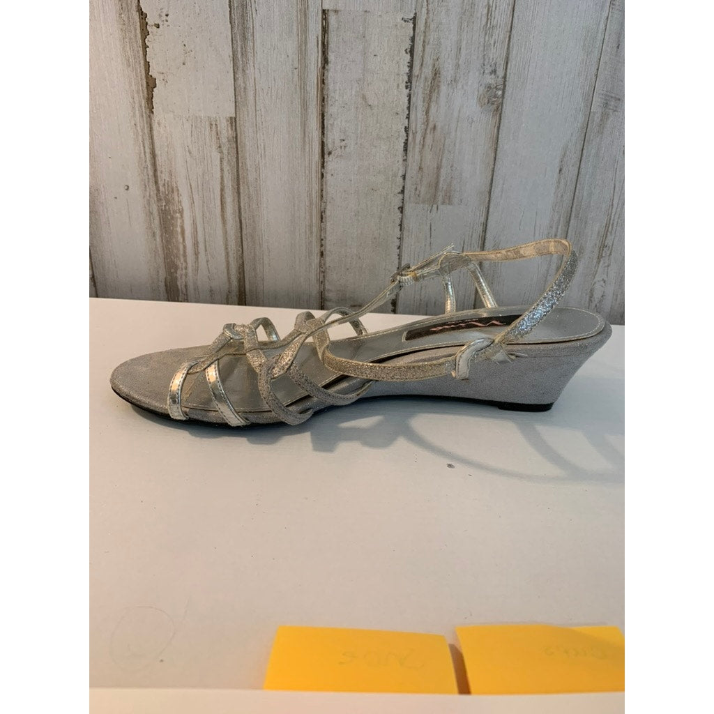 Nina Bibiana Wedge Sandals Womens 7.5 Silver Glitter