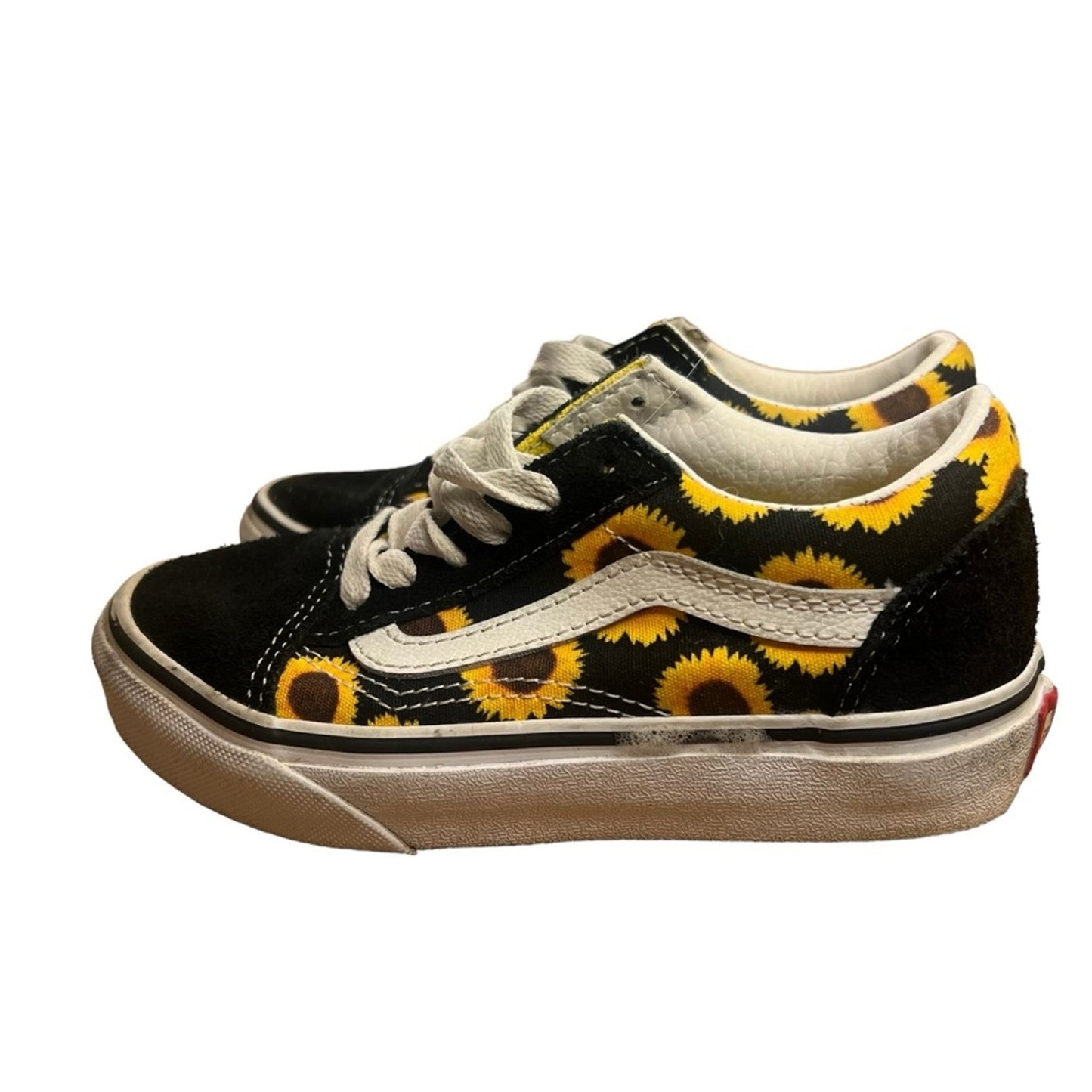 Vans Old Skool Kids Size 12 Sneaker Black Yellow Sunflower Print Low Top