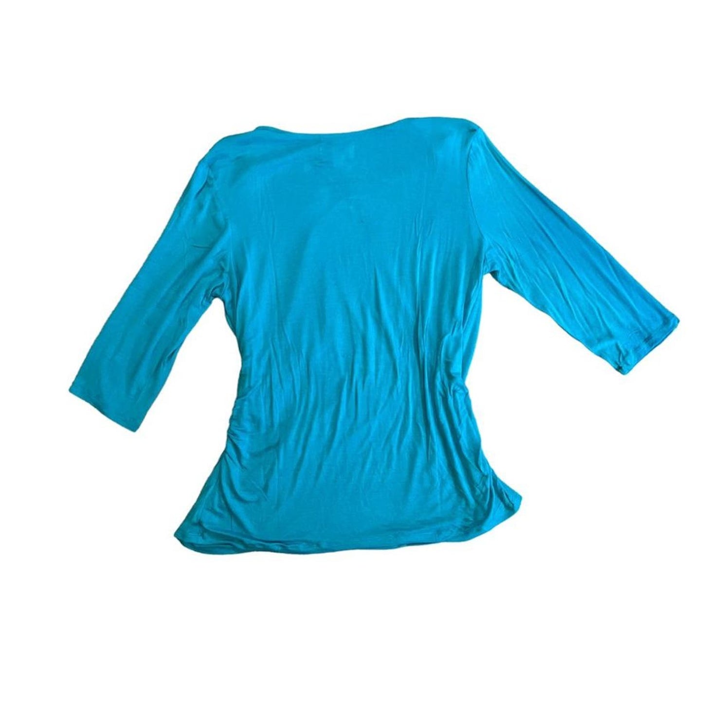 Norm Thompson Plus Size 1X Turquoise V-Neck 3/4 Sleeve Wrap Front Blouse