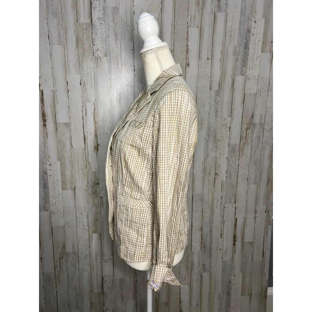 CAbi Women's Small Beige Check Blazer Jacket #346 Business Casual