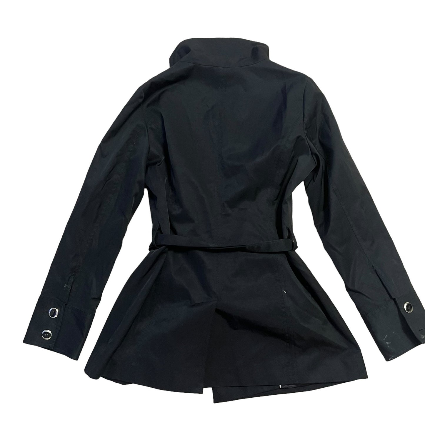 White House Black Market Women's Small Black Belted Double Breasted Rain Jacket