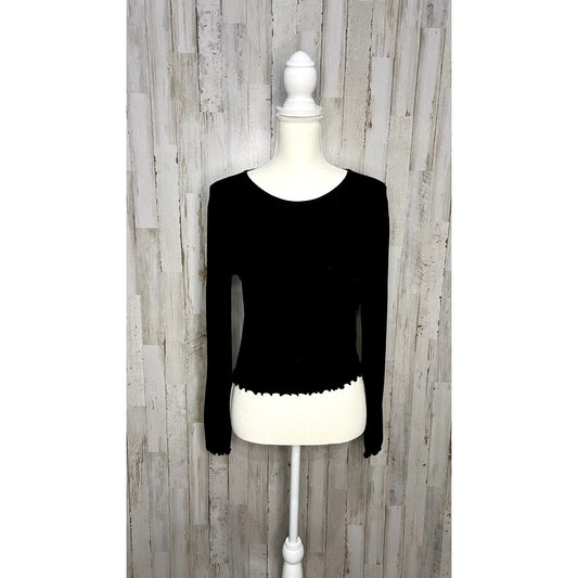 Haley & June Women's XL Black Cropped Long Sleeve Blouse with Ruffled Hem