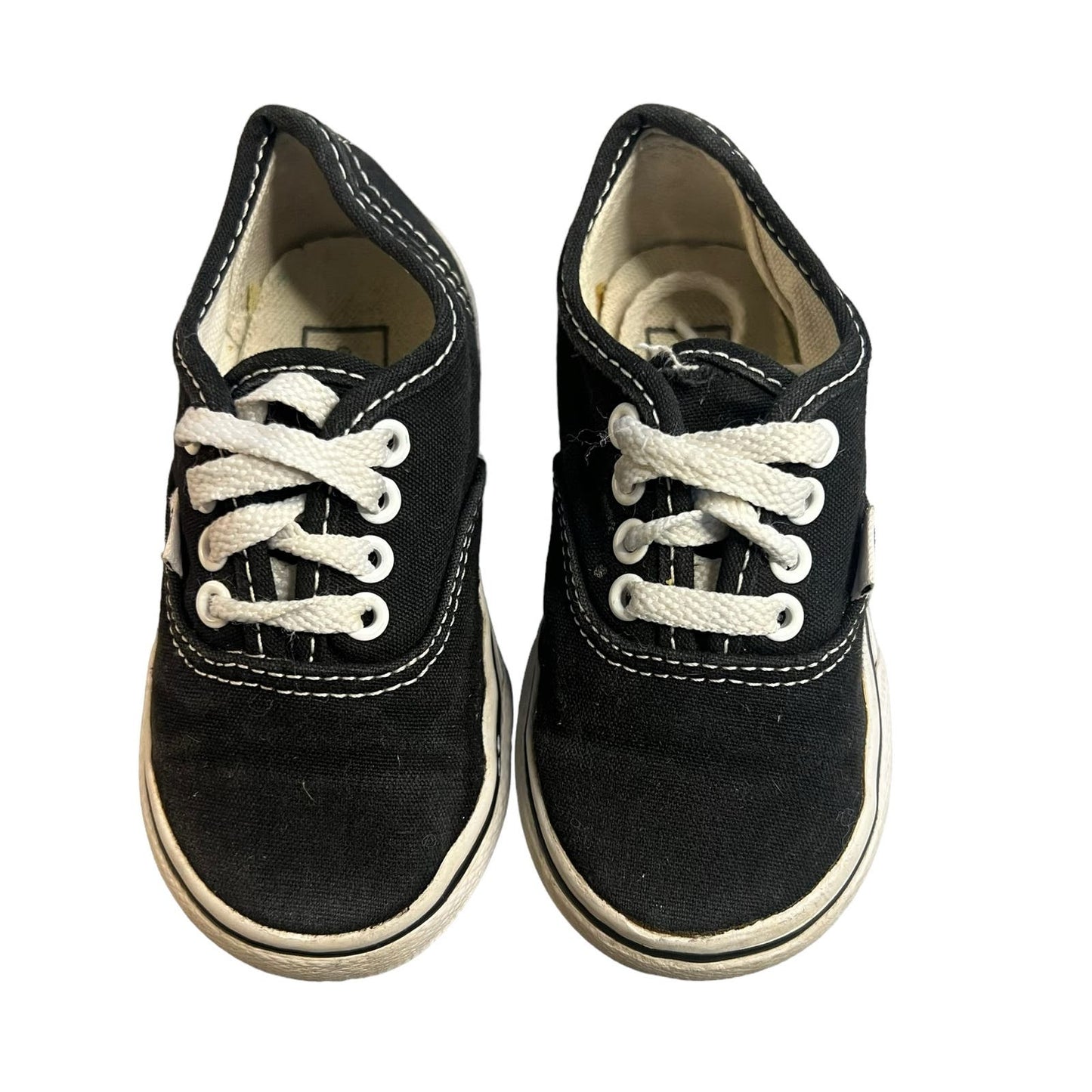 Vans Authentic Elastic Lace Toddler Shoes Black/White Canvas Low Top Size 6.5