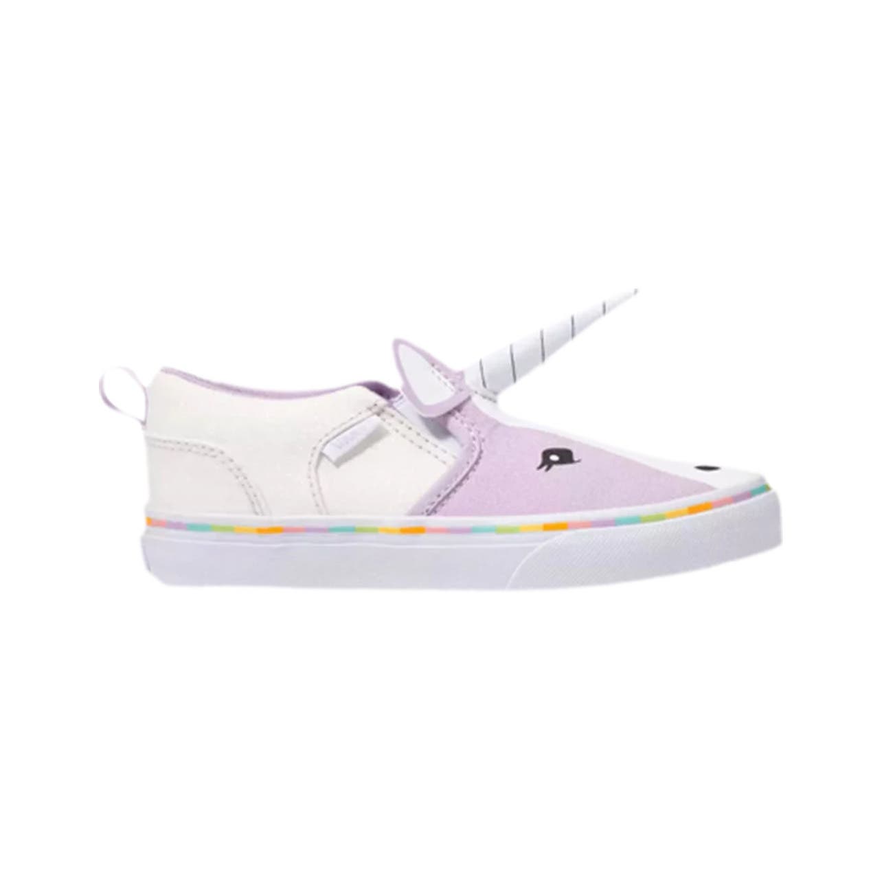 Vans Asher V Kids Unicorn Magic Rainbow Slip-On Sneakers Purple Canvas Missy 2.5