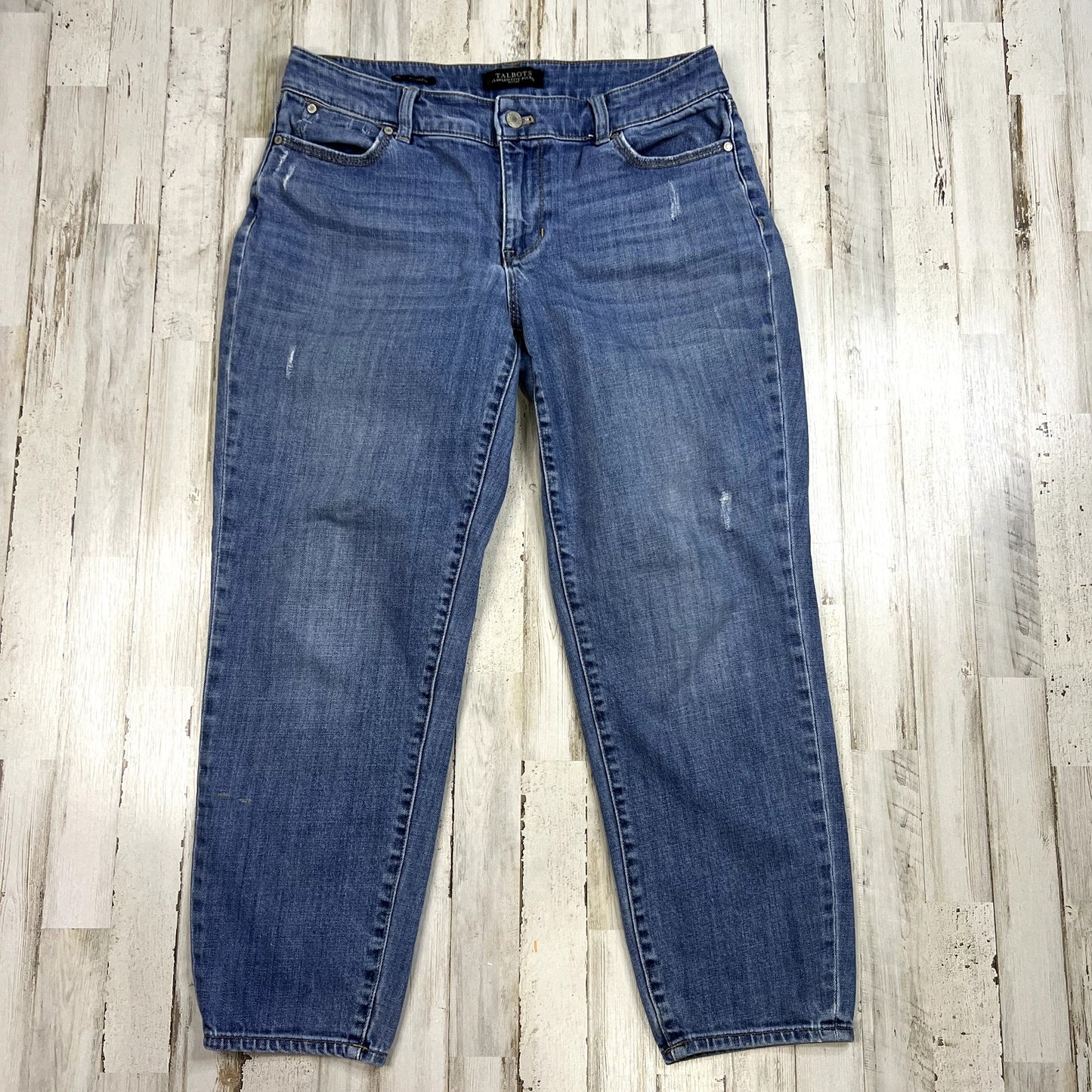 Talbots Boyfriend Distressed High Rise Jeans Blue Size 8P Women's Relaxed Fit