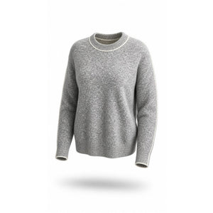 Athleta Sweater Womens Medium Gray Crew Neck Pullover White Trim