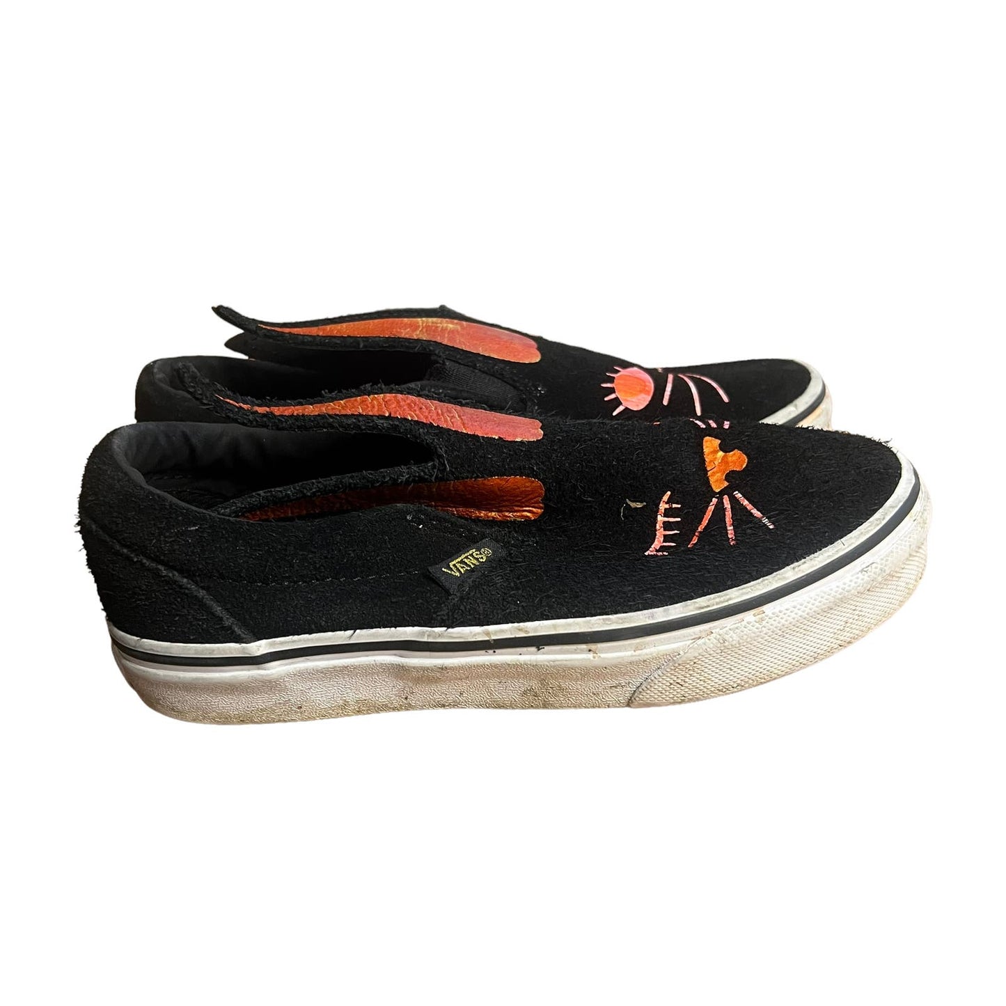 Vans Classic Slip-on Kids Black Cat/Gold Bunny Design Sneakers Size 1.0