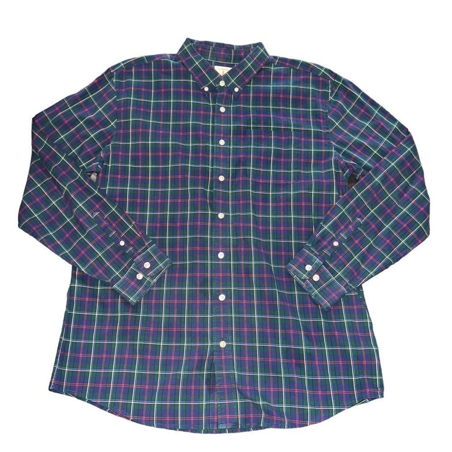 Lands’ End Boys Shirt XL (18-20) Blue Green Tartan Plaid Button-Up Long