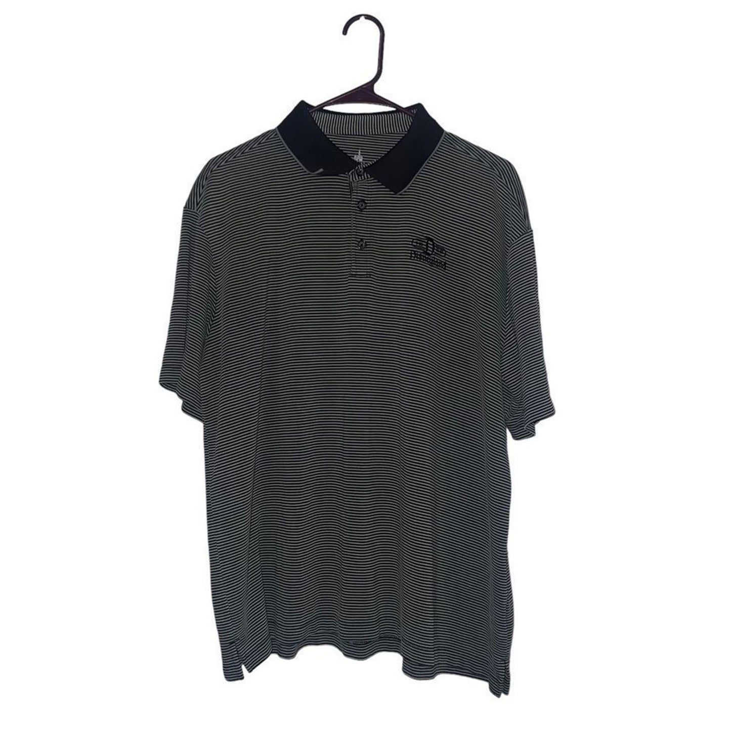 DISNEY PARKS DISNEYLAND ADULT XL GRAY BLACK STRIPED GOLF POLO