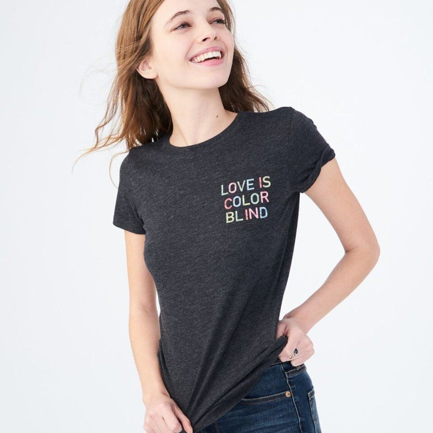 Free State T-Shirt Womens Size Medium Gray Graphic "Love Is Color Blind" Crew