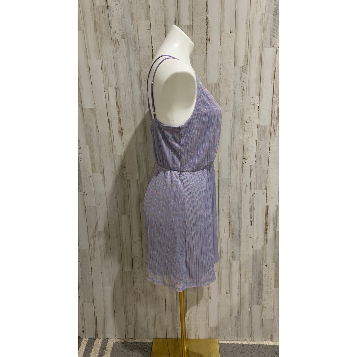 Living Doll Dress Womens Size 1 Purple Glitter Pleat V-Neck