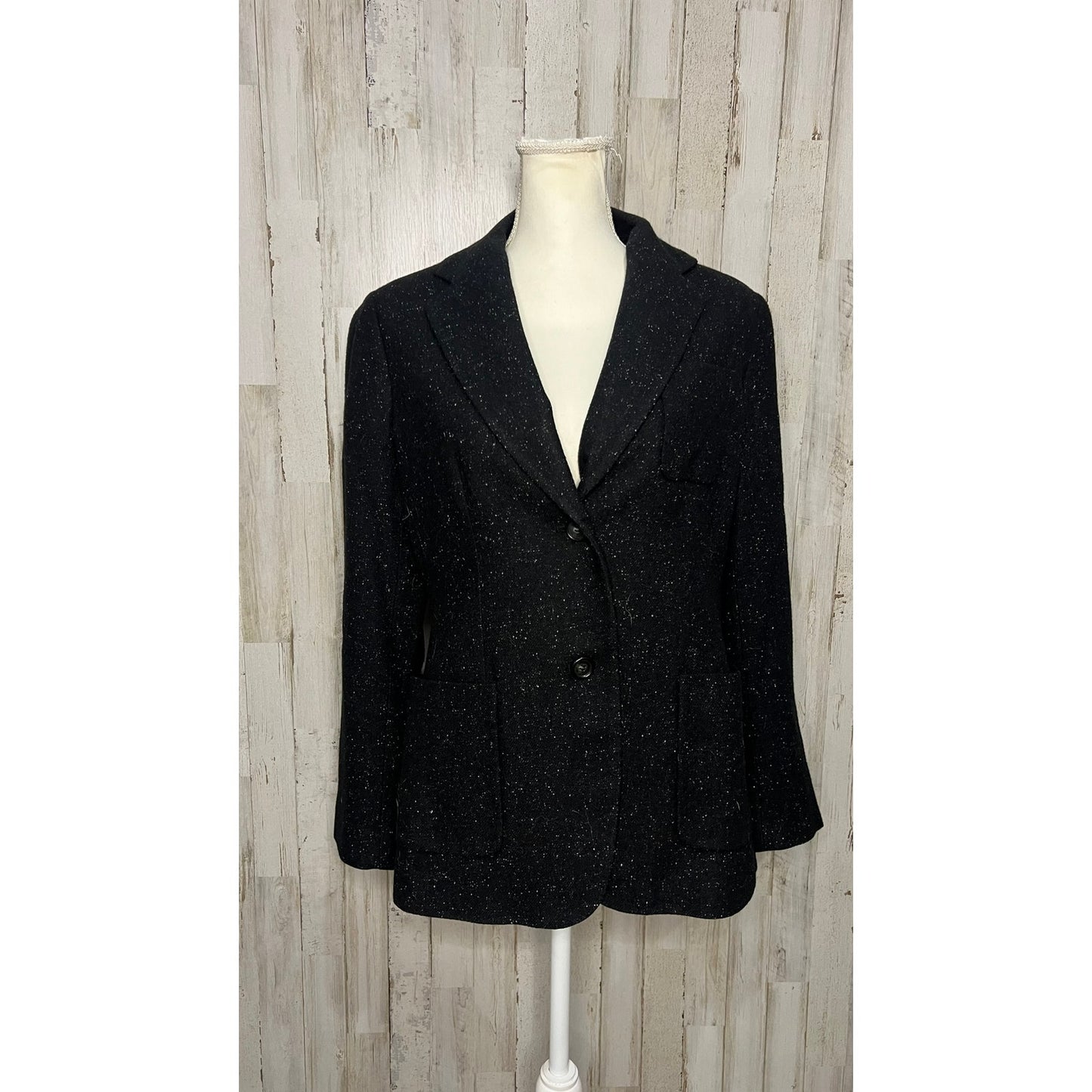 Talbots Women's Black Wool Blend Tweed Blazer Size 10 Notched Lapel Tailored Fit