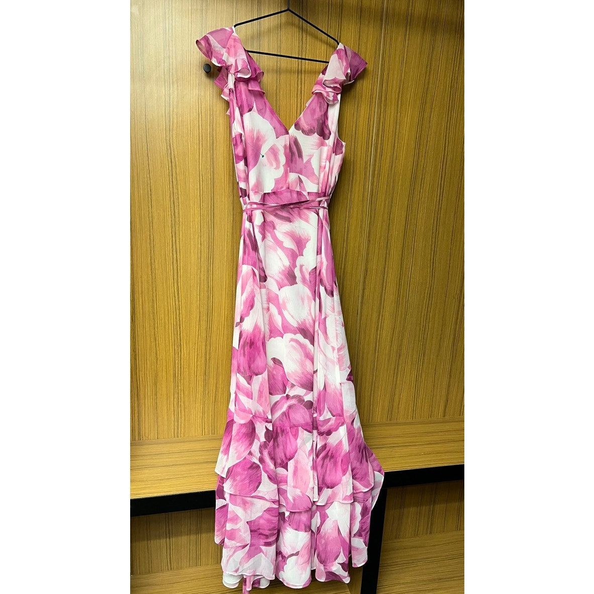 Lulus Women's XL Elevate the Occasion Pink Floral Ruffled Wrap High-Low Dress