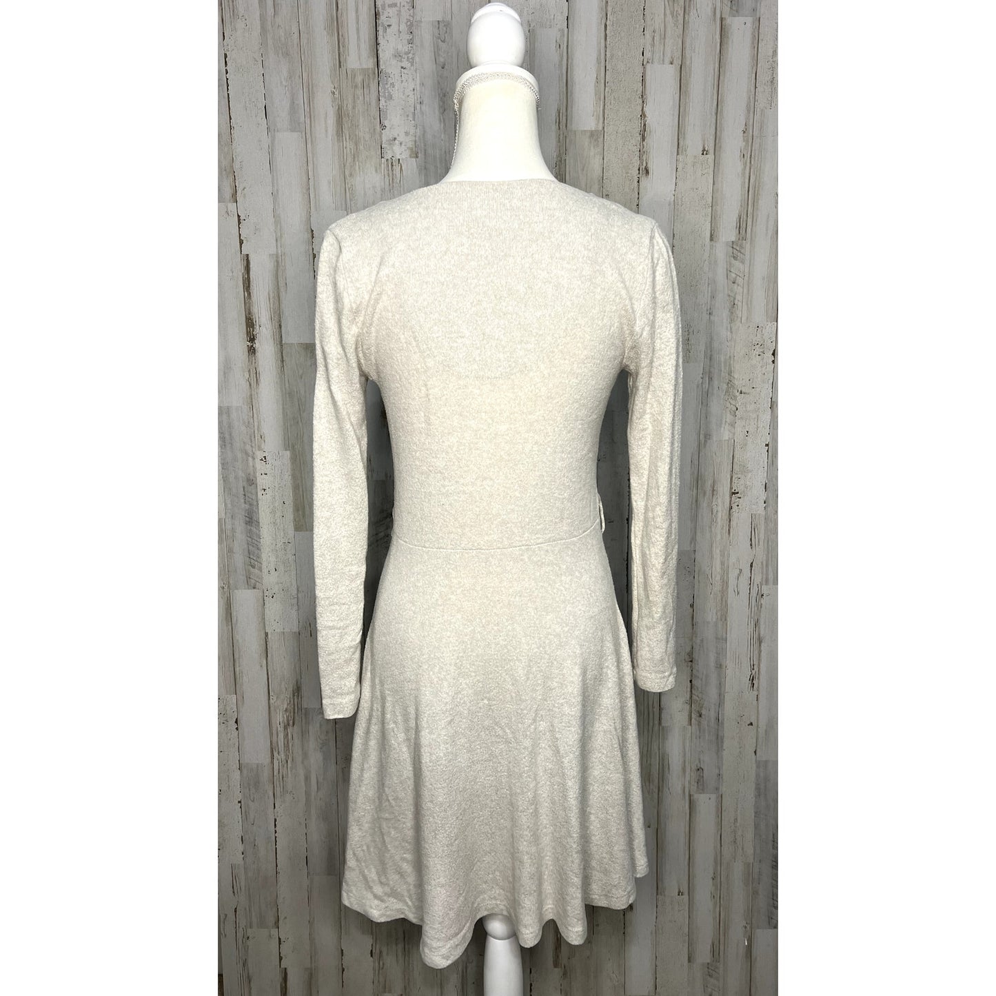 Saturday Sunday Women's Beige Knit Mini Dress V-Neck Long Sleeve Size XS