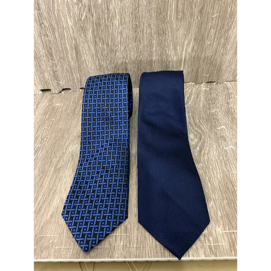 WeiShang Men's Silk Ties Set of 2 Navy & Blue Geo-Print