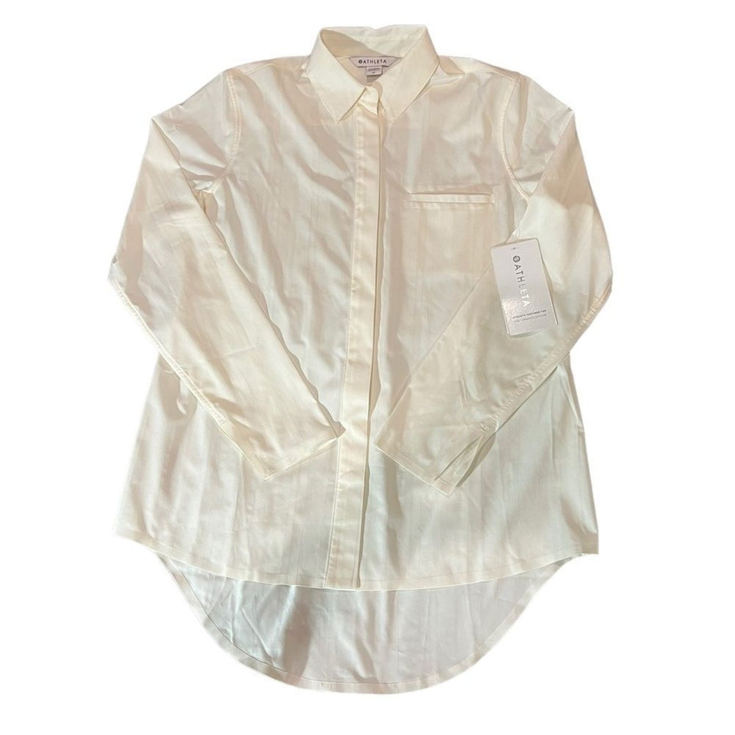 NWT Athleta Urbanite Textured Top Womens XS Ivory Button Front Long Sleeve