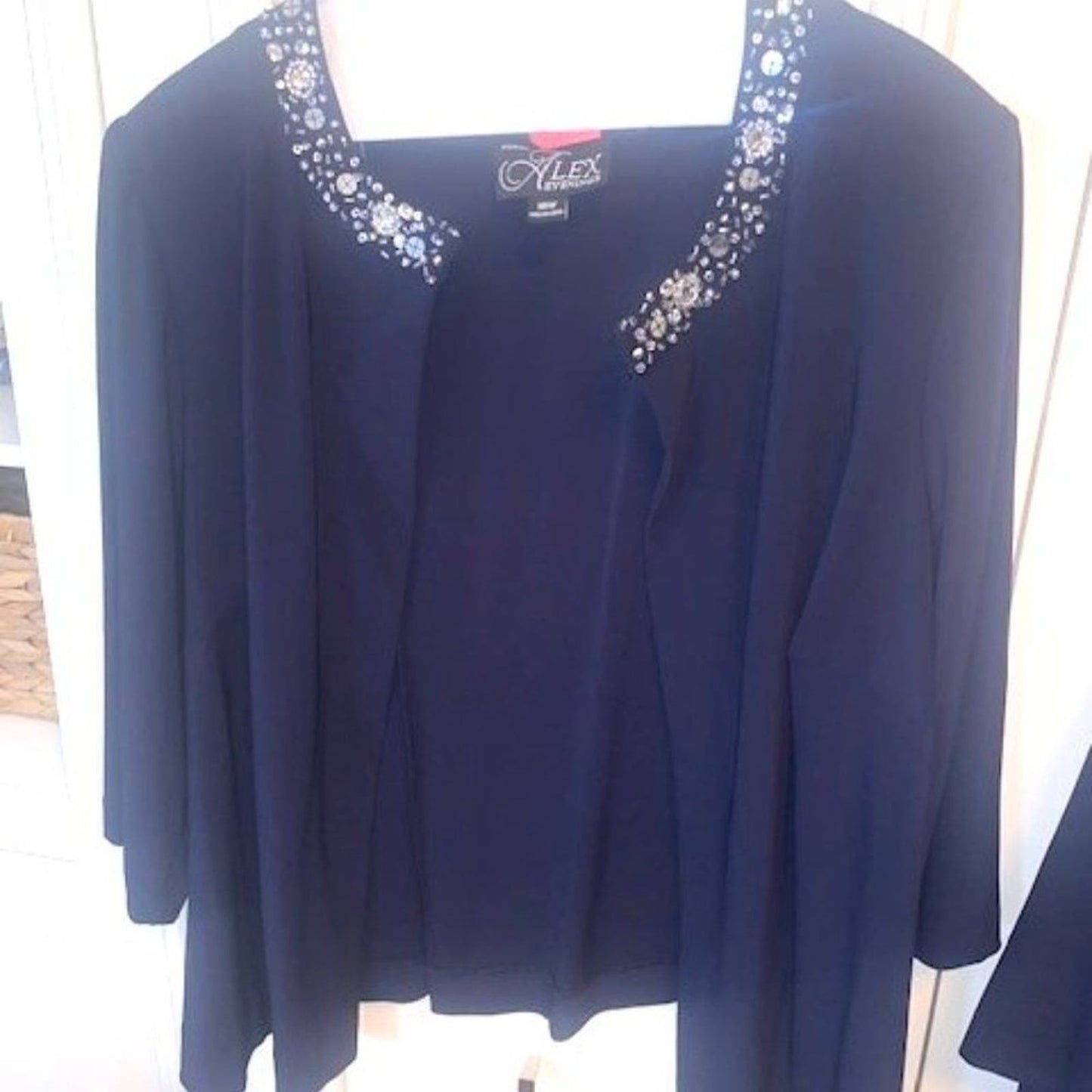 Navy Matte Jersey Jacket Dress with Sequin Beaded Trim 18W