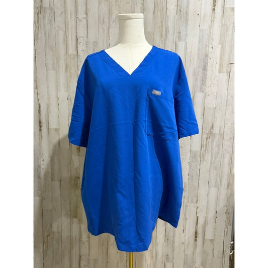 Figs Men's V-Neck Scrub Top Blue Short Sleeve Size XXL Workwear