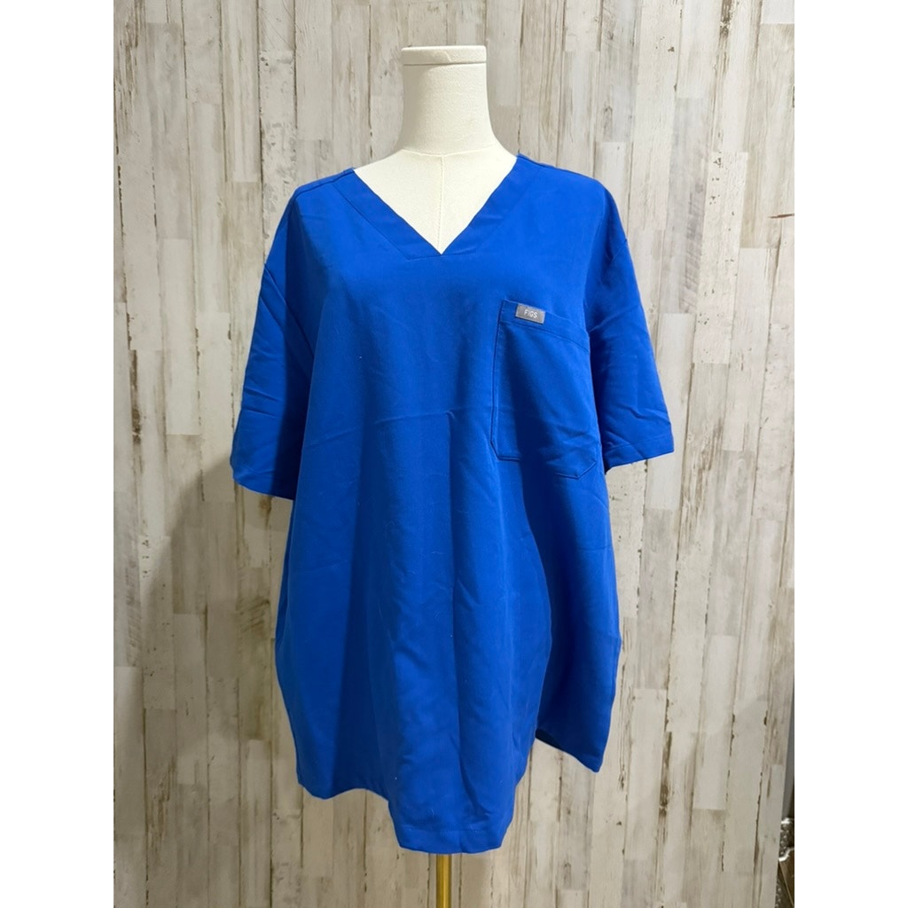 Figs Men's V-Neck Scrub Top Blue Short Sleeve Size XXL Workwear