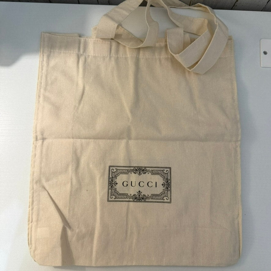 Gucci Tote Bag Womens Large Cream Beige Logo Print Open Top Reusable