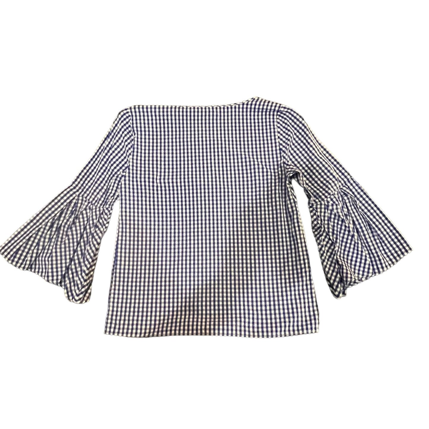 Jane & Delancey Blue Gingham Blouse XS Cotton Bell Sleeve Scoop Neck