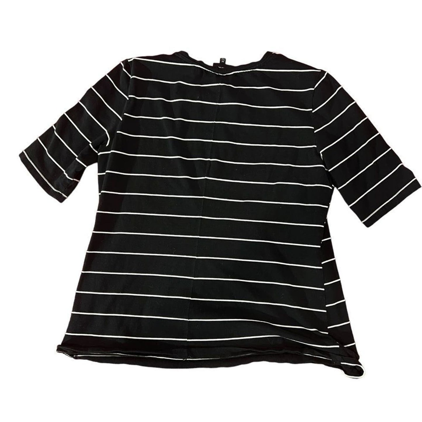 Who What Wear Black and White Striped Elbow Length Tee Size Medium