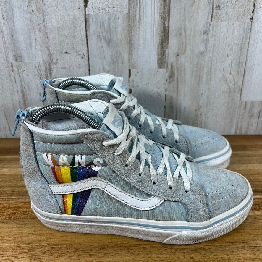 Vans Kids Size 3 Winter Sky / True White Rainbow Sk8-Hi Zip Shoes