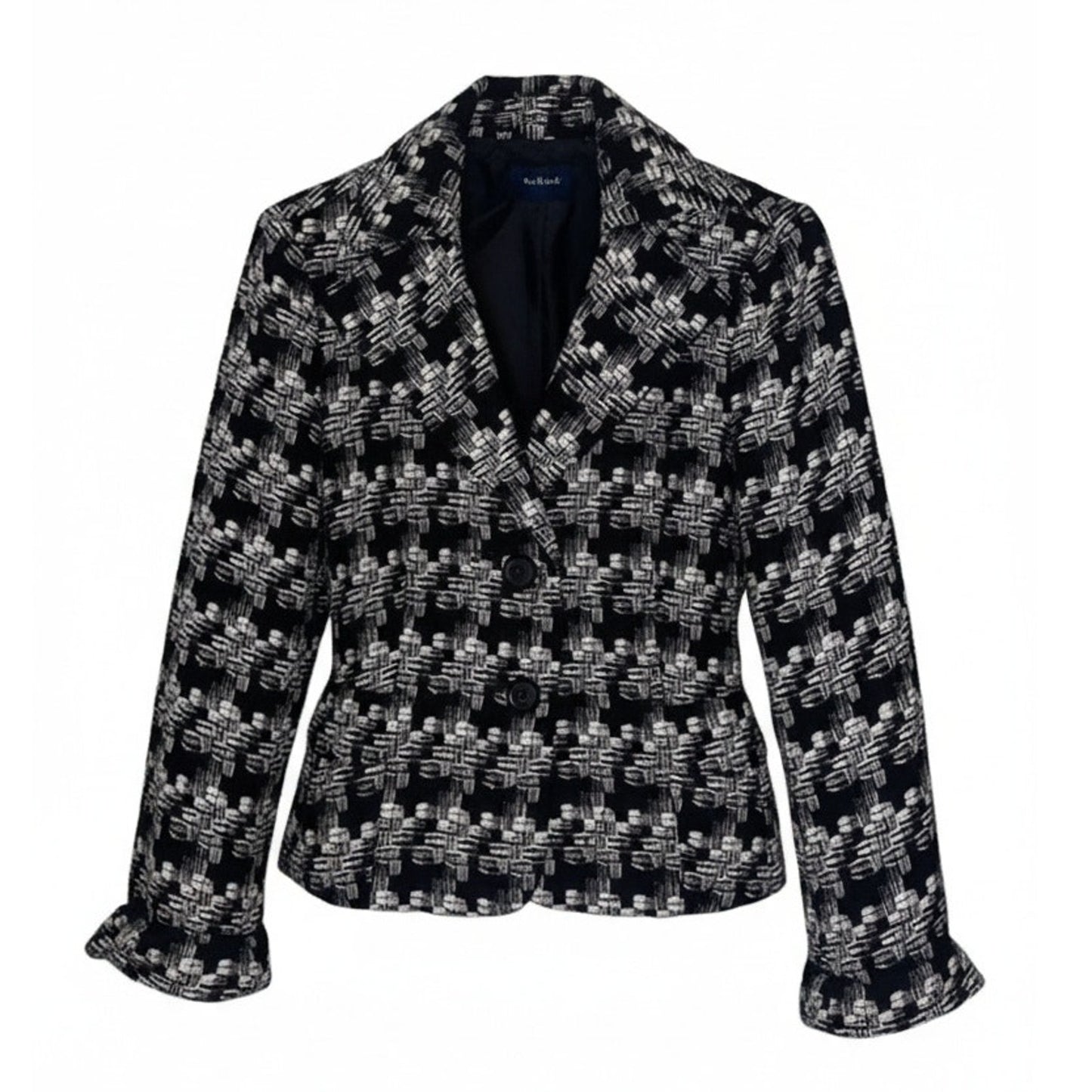 Talbots Blazer Womens Petite 12 Black & White Tweed Lined 2-Button Jacket