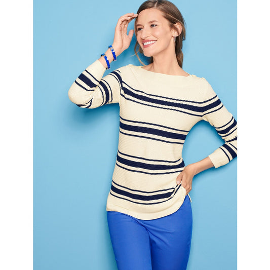 Talbots Women's Striped Sweater Large Multicolor Boat Neck Long Sleeve Casual