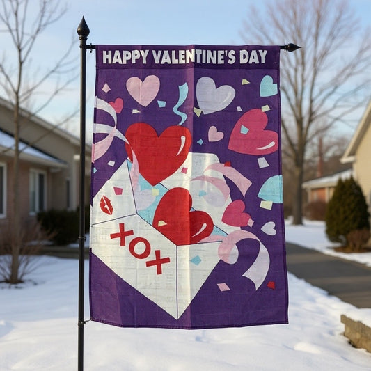 Briarwood Lane Valentine's Day Garden Flag Purple Heart Design 28"x40"