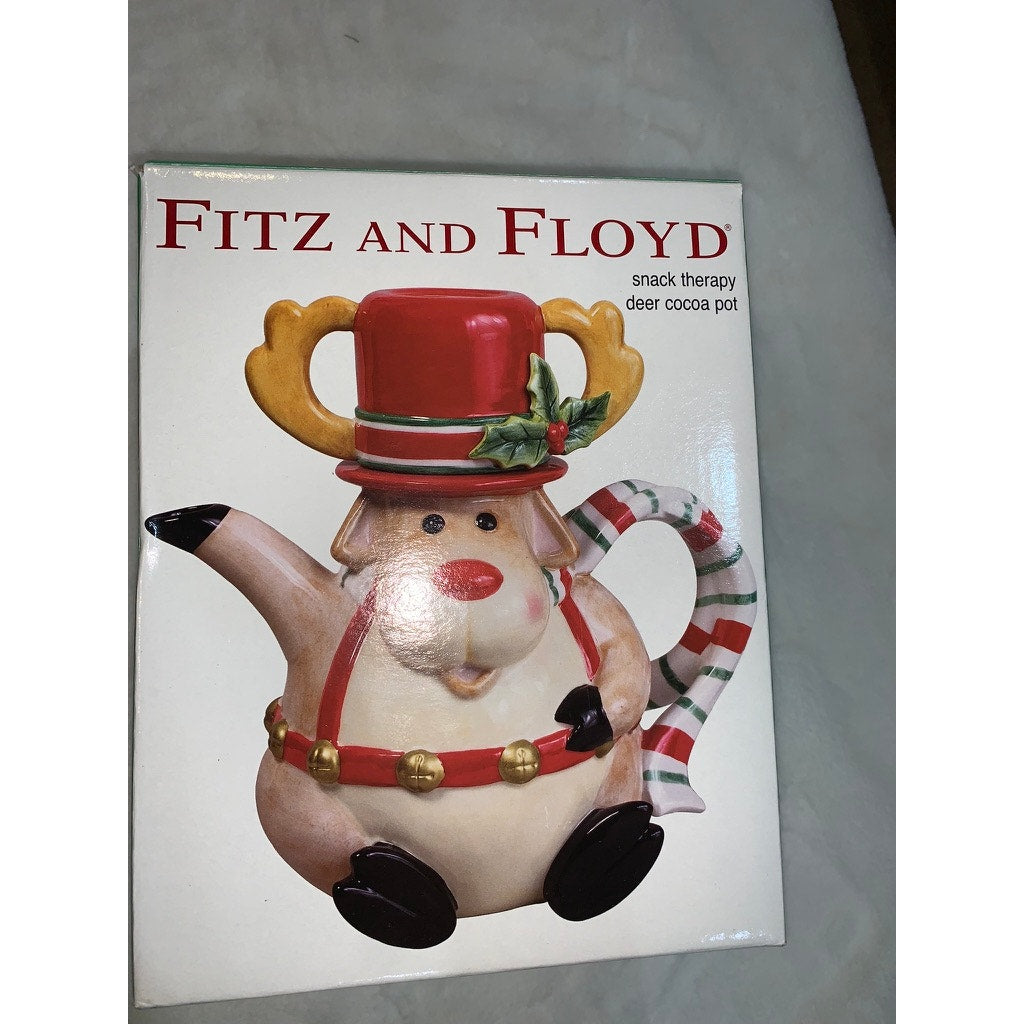 NEW IN BOX Fitz & Floyd Reindeer Cocoa Pot Teapot Christmas Festive Decor 9"