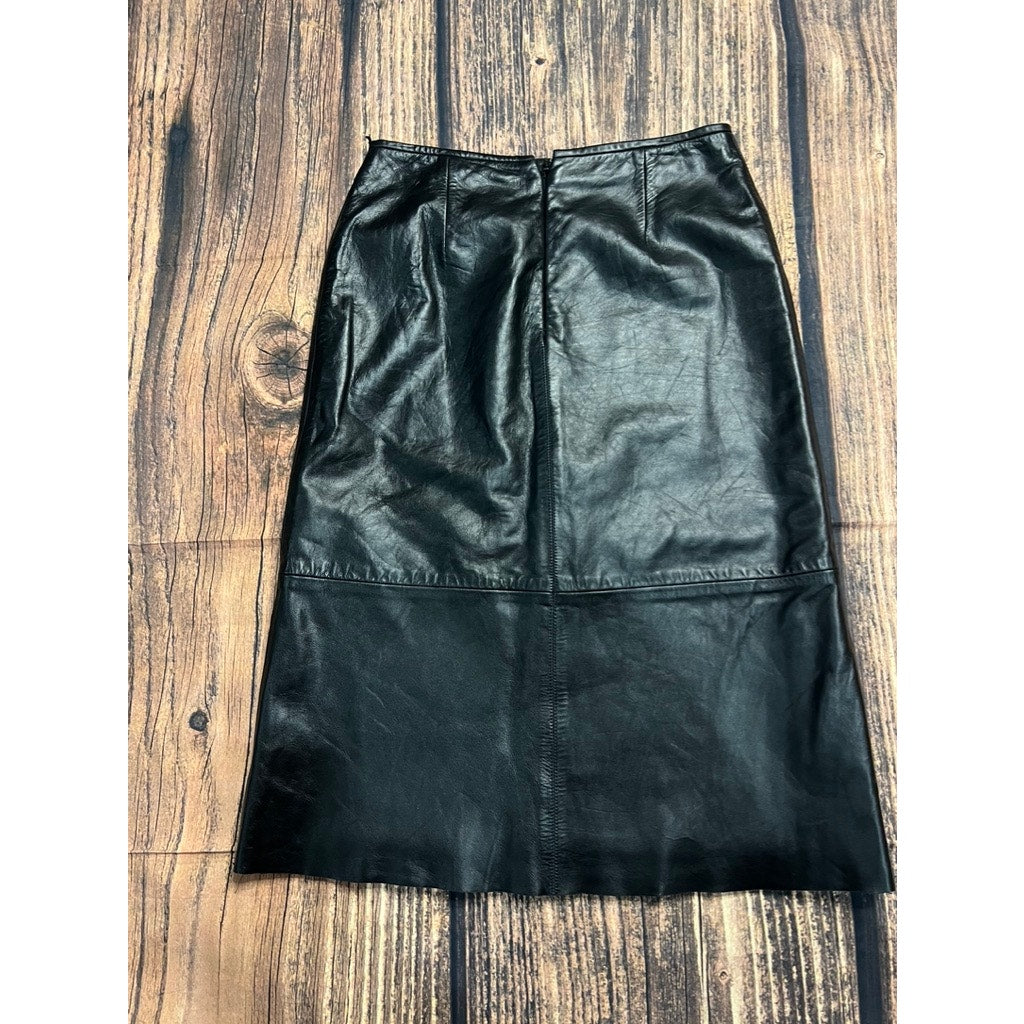 Old Navy Women's Black Leather Midi Pencil Skirt Size 1 Casual