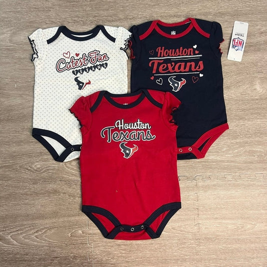 NWT Houston Texans Baby 3-Pack Bodysuit Set Multicolor NFL Apparel 6-9 Months