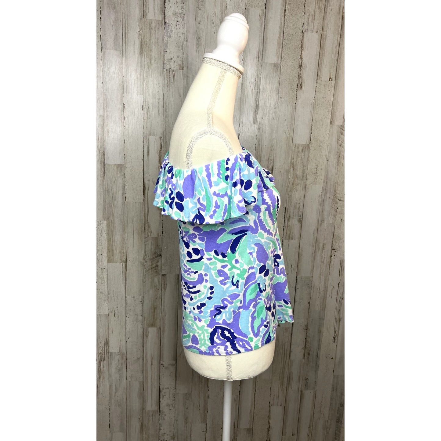 Lilly Pulitzer Women's XS Neveah One Shoulder Top Abstract Print Ruffle Detail